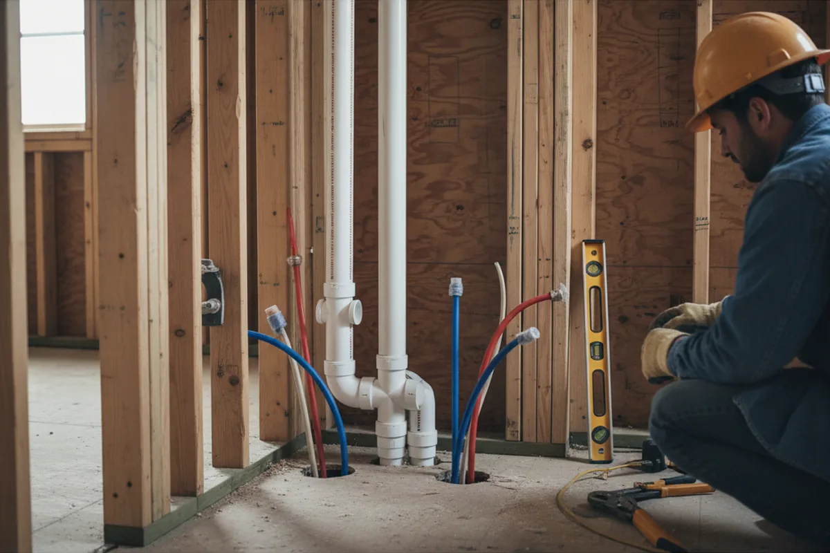 Drain and supply rough-in during Leak Detection in West Granby