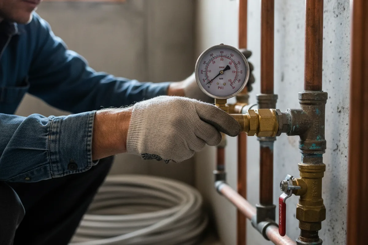 Pressure testing a repaired line during Water Line Repair in West Granby